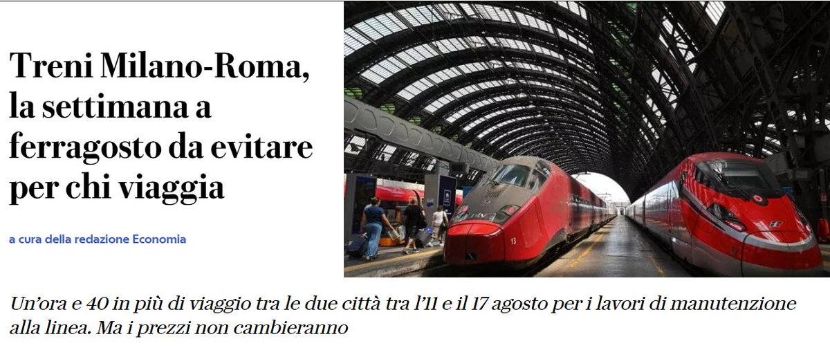 Ogni anno, stessa polemica. La settimana di Ferragosto i treni AV sulla Milano–Roma impiegano fino a 100 minuti in più per via dei lavori di manutenzione straordinaria.

Eppure è la scelta più logica possibile.

Durante quella settimana, il traffico legato a lavoro e studio si
