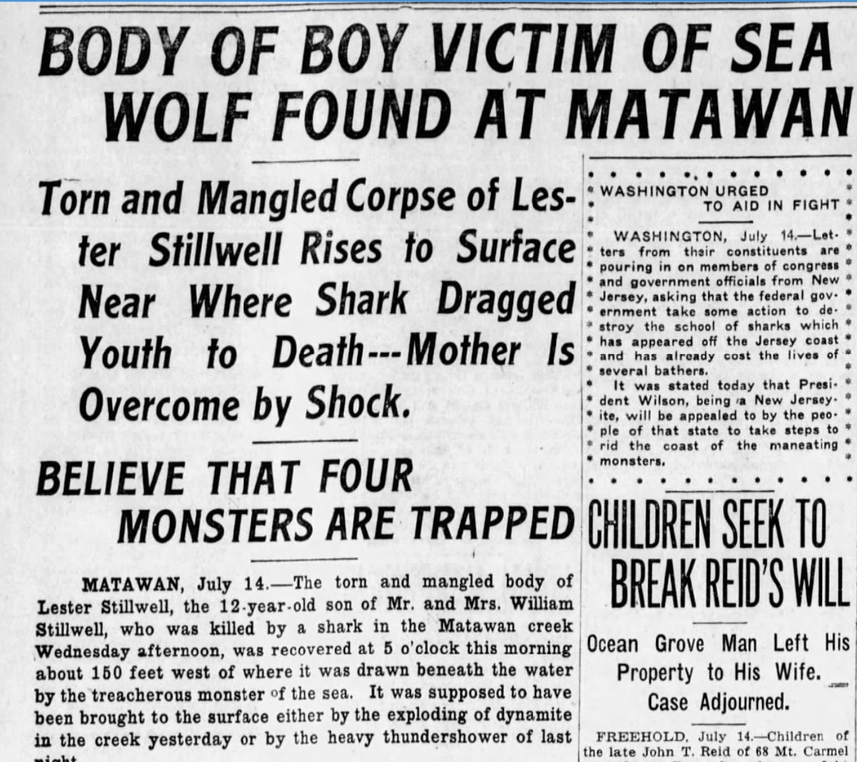 On this day in 1916, a shark swam down Matawan Creek, killing two people and injuring another. Despite other fatal attacks along the Jersey Shore, nobody in this quiet area of New Jersey expected the terror to hit  close to home. More in our new podcast: bit.ly/4eAHr0g
