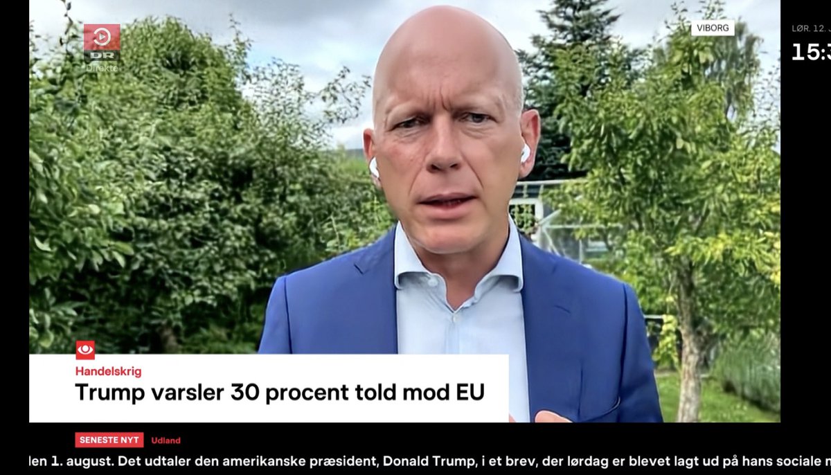 Dagens brev til EU er forhåbentlig  forhandlingstaktik fra Trumps side. 
30 procent straftold er uacceptabelt og skal hurtigst muligt fejes af forhandlingsbordet. Ellers må EU svare behørigt igen 1. aug, siger <a href="/PeterKirkegaard/">Peter Bay Kirkegaard</a> til DR