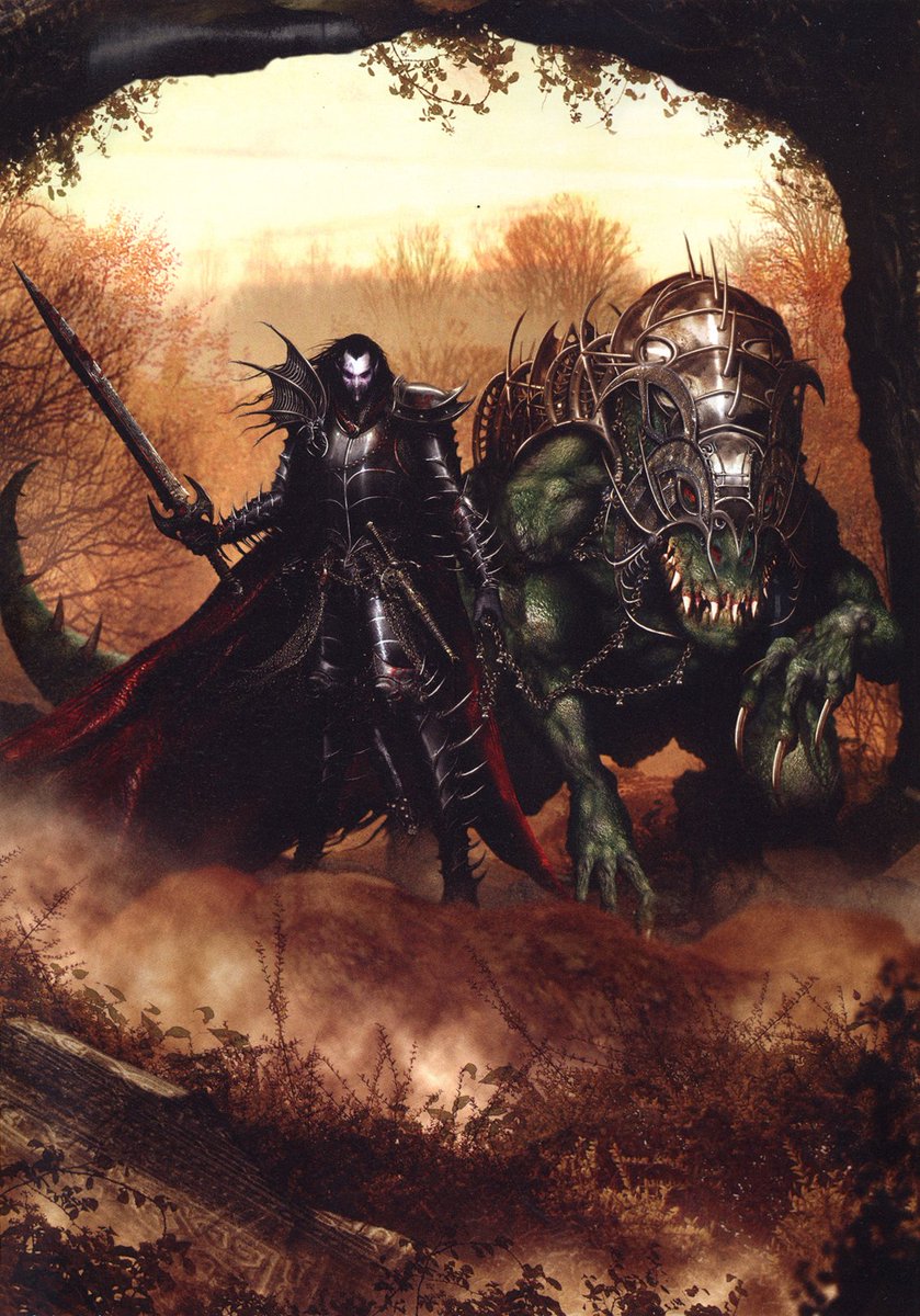 xathrodox86's tweet image. Malus Darkblade, known as the Tyrant of Hag Graef, Ghost Warrior, and Souless One, is the current Drachau or ruler of the Dark Elf city of Hag Graef and a powerful warlord and favoured servant of the Witch King Malekith.👺⚔️
Art by the legendary Clint Langley.🎨🖼️
#WarhammerArt