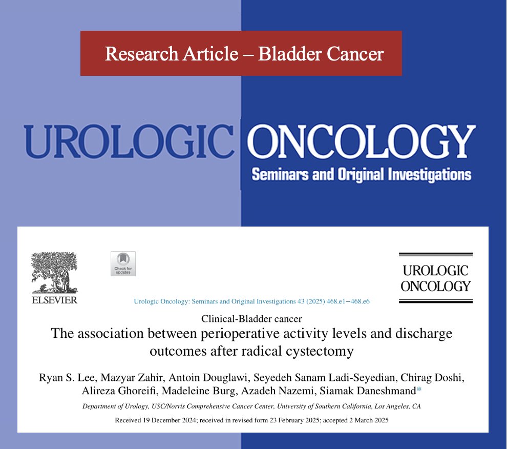 Urologic Oncology (@uroloncol) on Twitter photo 📢New in <a href="/UrolOncol/">Urologic Oncology</a>!
Highlights:
▶️Lower preop step counts↔️dc to SNF
▶️Lower in-hospital activity↔️dc to SNF
▶️Lower preop calorie expenditure↔️longer LOS
❌No link between periop activity and complications or readmissions
🔗bit.ly/4kT3Qrn 📢New in <a href="/UrolOncol/">Urologic Oncology</a>!
Highlights:
▶️Lower preop step counts↔️dc to SNF
▶️Lower in-hospital activity↔️dc to SNF
▶️Lower preop calorie expenditure↔️longer LOS
❌No link between periop activity and complications or readmissions
🔗bit.ly/4kT3Qrn