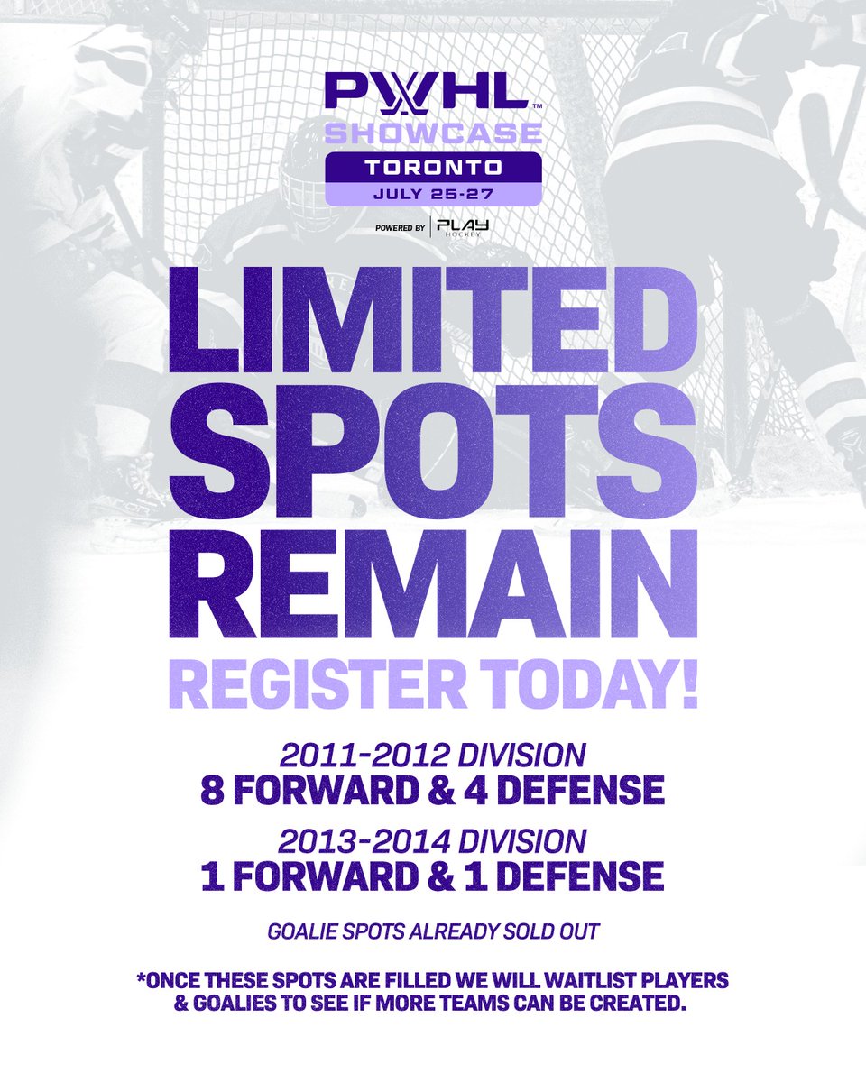 thepwhlofficial's tweet image. Training the next generation of PWHL players 💪
Sign up your Girls A, AA and B, BB for the PWHL Showcase from July 25-27 in Toronto and August 22-24 in Ottawa — Limited spots available!
TOR: bit.ly/4mZmBeQ
OTT: bit.ly/4dUWxgC