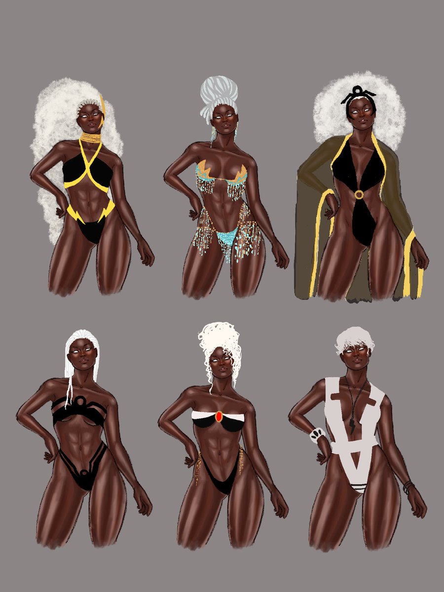 SSTArtwork's tweet image. Thought I’d share my development for both the swimsuit editions (the superman price didn’t need any as it was stuff they already wear, and Spirals outfit wasn’t the focus, all her arms were). #MarvelSwimsuitcollab2025 #DCSwimsuitCollab2025 #Storm #Bishop #Fire #Ice #Marvel #DC
