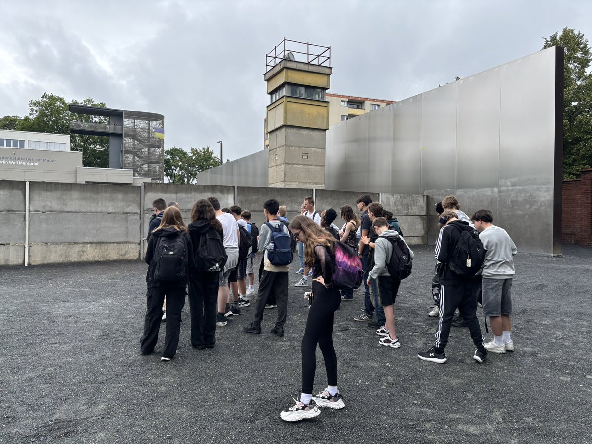 Standing in the Death Strip at the Berlin Wall Memorial; chilling to be where history happened.
About to start our guided tour and dive into stories of division, escape, and resilience. #BerlinWall #LivingHistory #StudentTravel