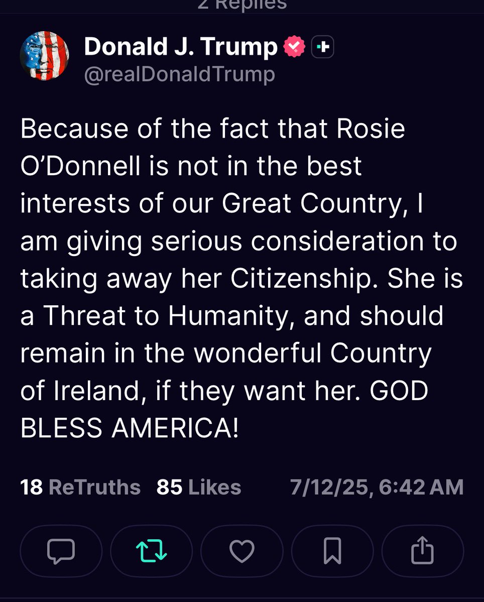 RonaldRichards's tweet image. I tried to research this one to see if he can do this, but I can’t really see a way. Besides the comedic value, I don’t see a legal pathway for the president to revoke US citizenship because he doesn’t like her. Maybe the easiest solution is if Rosie O’Donnell just surrenders…