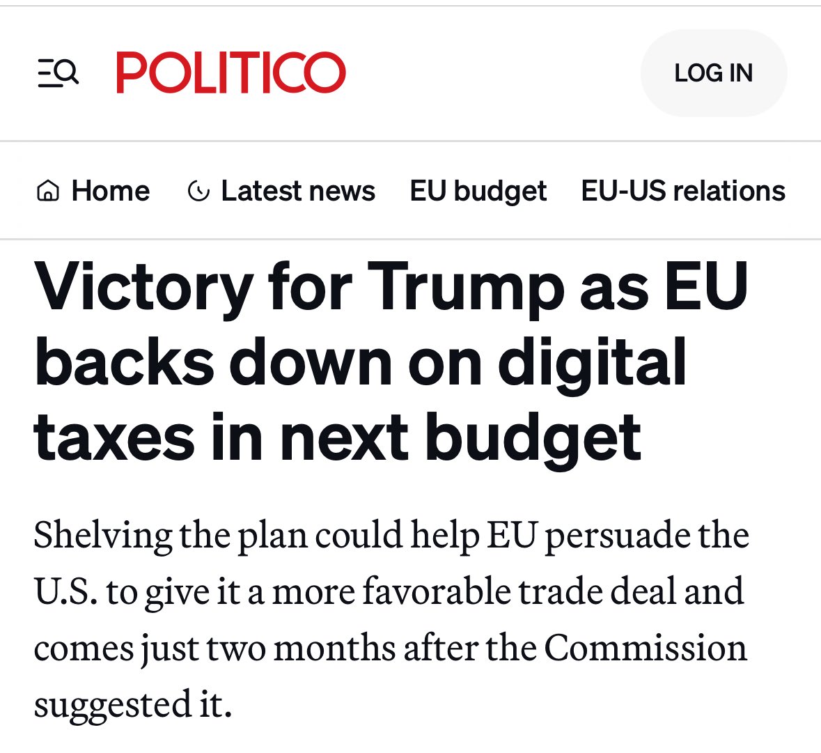 Gerbrandy's tweet image. Once again proven that giving in to Trump does not pay off. EU should still introduce the digital tax. Out of fairness.