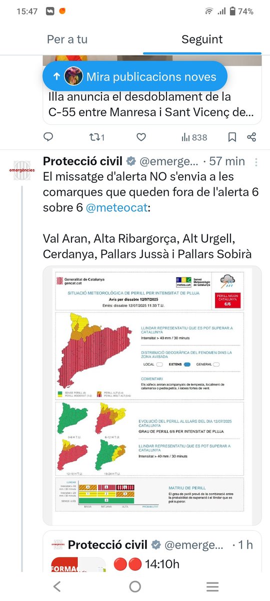 Pilar6587's tweet photo. @AnnetaFc @324cat Segons protecció civil només hi ha 6 comarques fora alerta 6. El Baix Ebre també estem en 6, però no passa res... https://t.co/c7trvl37I2