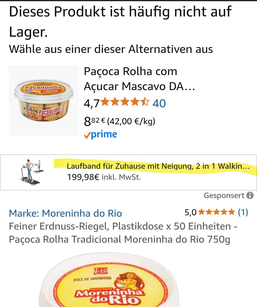 Amazon: "Süßigkeiten willst du??? Gibt's nicht, kauf dir lieber ein Laufband, Fettsack!" 🫃