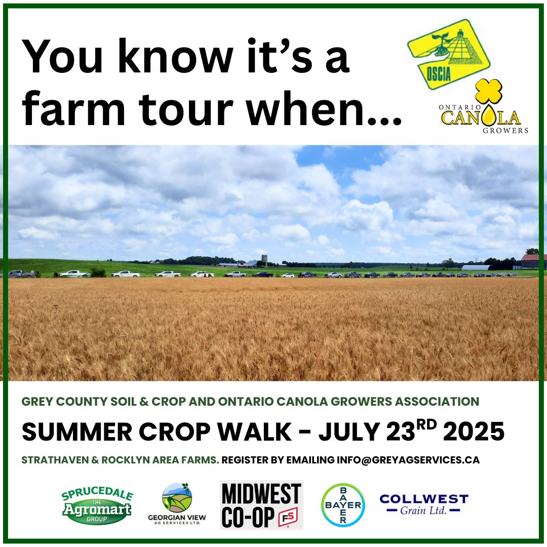 GreyAgServices's tweet image. Farm trucks as far as the eye can see!! 🛻🤣
Will yours be one of them this year? Join us for the crop walk!!
Email info@greyagservices.ca for info or to register.
