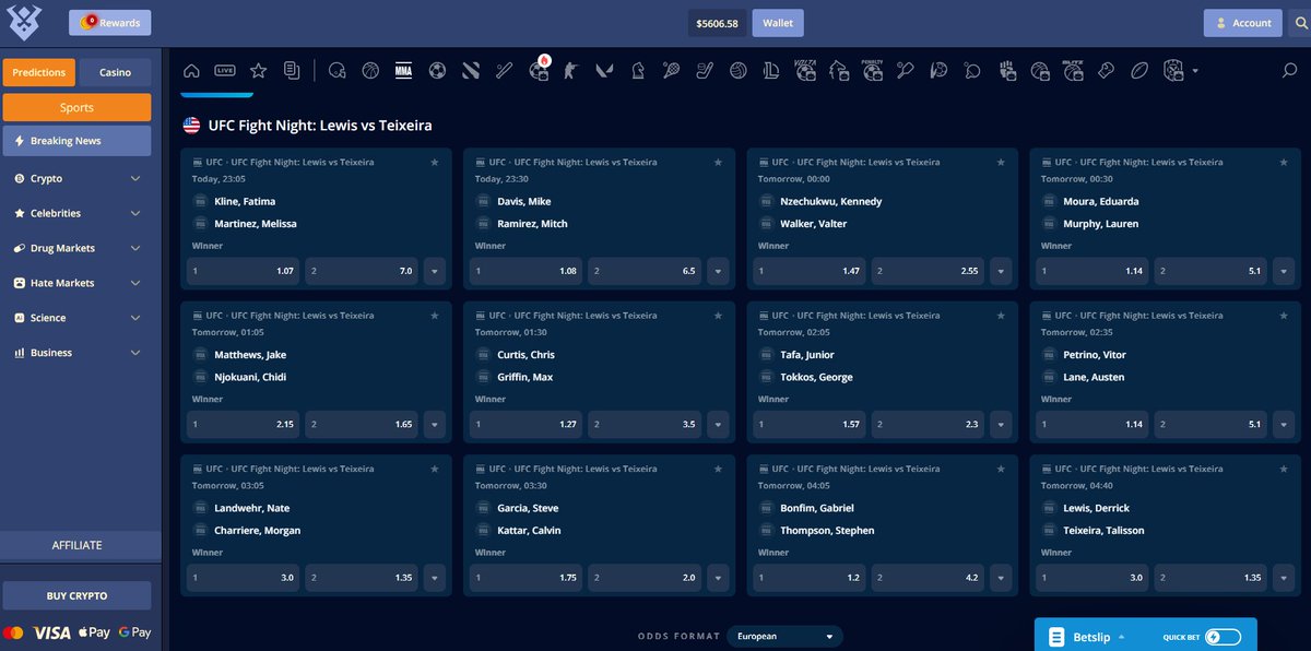 Solana Sports - UFC Fight Night | Lewis v Teixeira

Will be live streaming UFC later this evening and the full roster is open for trading on BroBets

Sign up on my referral and give me your predictions below👇

Picking from the comments and sending free vouchers

Free money💰