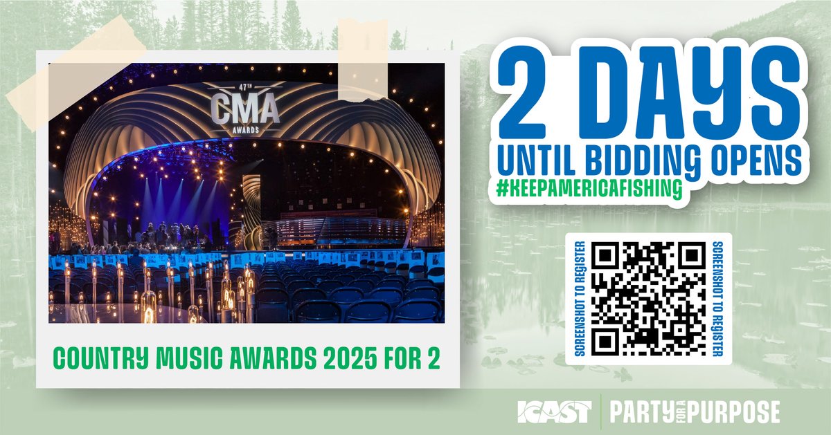 In 2 days bid on two 300 level seats to the Country Music Association Awards in Nashville, TN. Cast your support and fight for your right to fish and #KeepAmericaFishing
bit.ly/4lzPNYg

#ICAST2025 | #ICAST | #ICASTSHOW