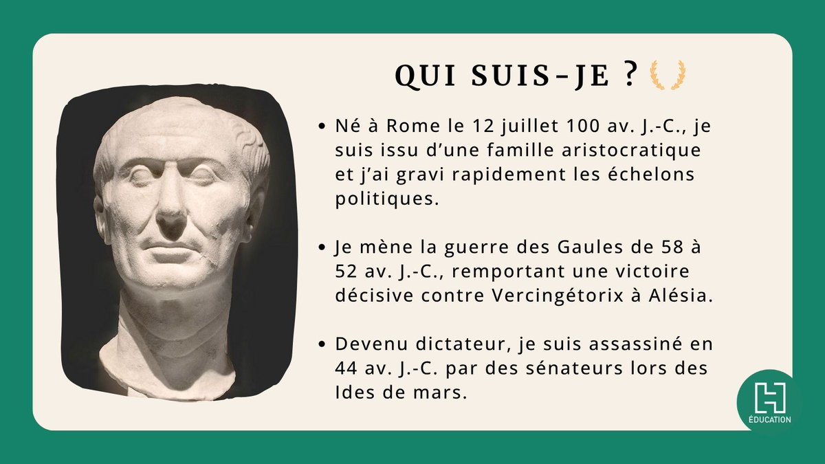 #QuizDuWeekend 🙌🏻

Qui est ce personnage historique né le 12 juillet 100 av. J-C ? 💫