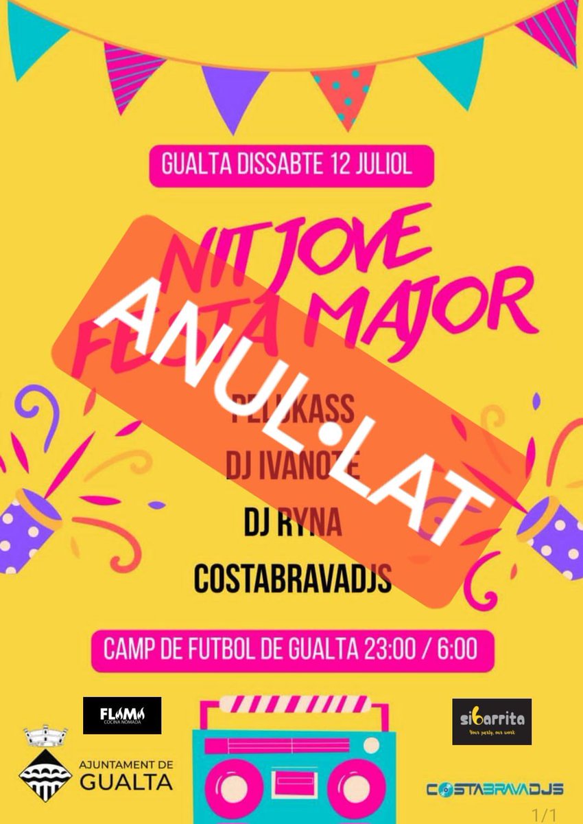 A causa de la Dana que ha d'arribar durant les pròximes hores i seguint les instruccions de l'alerta rebuda de Protecció Civil, la Nit Jove d'avui, queda cancel·lada!

Disculpeu les molèsties