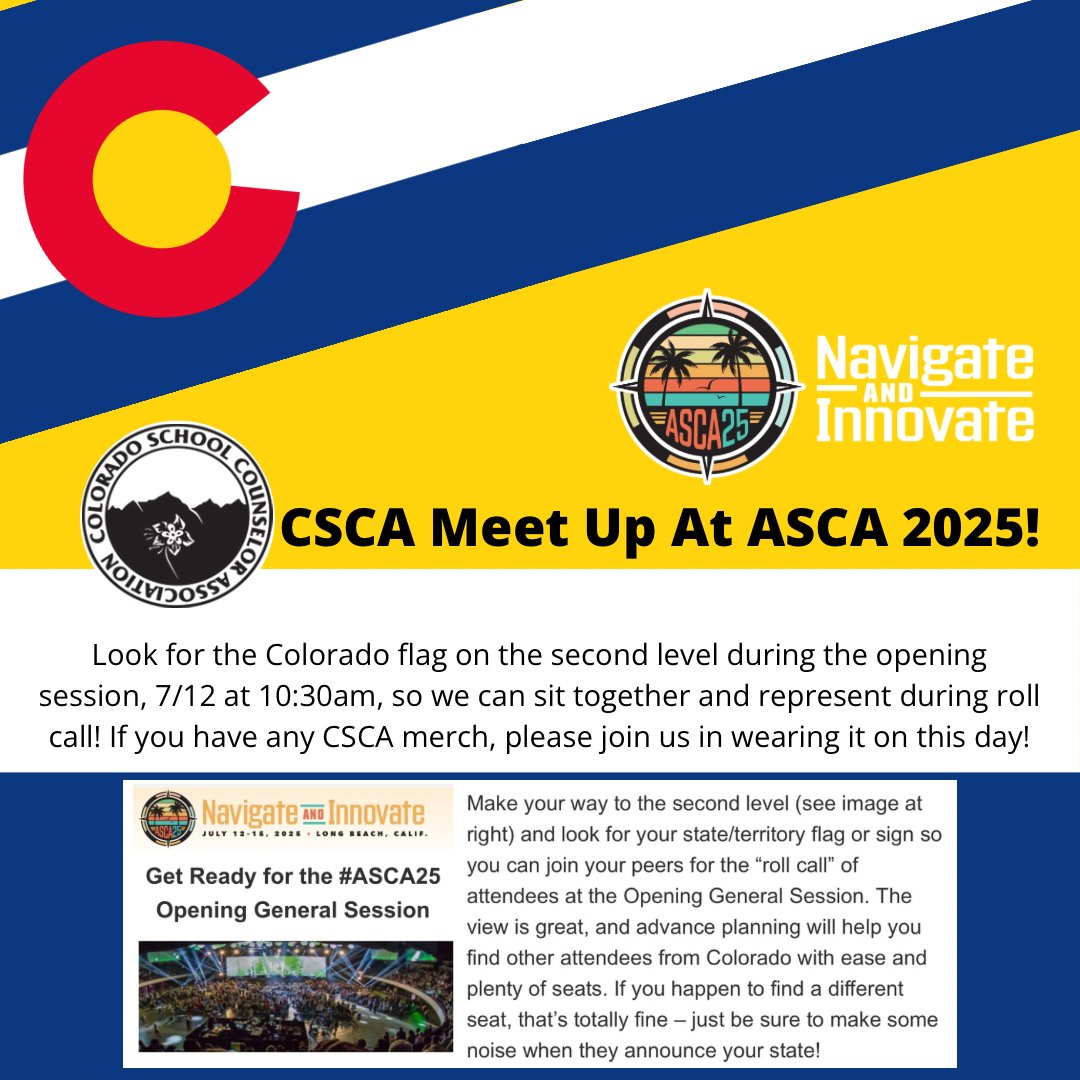 If you’re at ASCA, join us on the second level for the opening session! Look for the Colorado flag! #CSCA