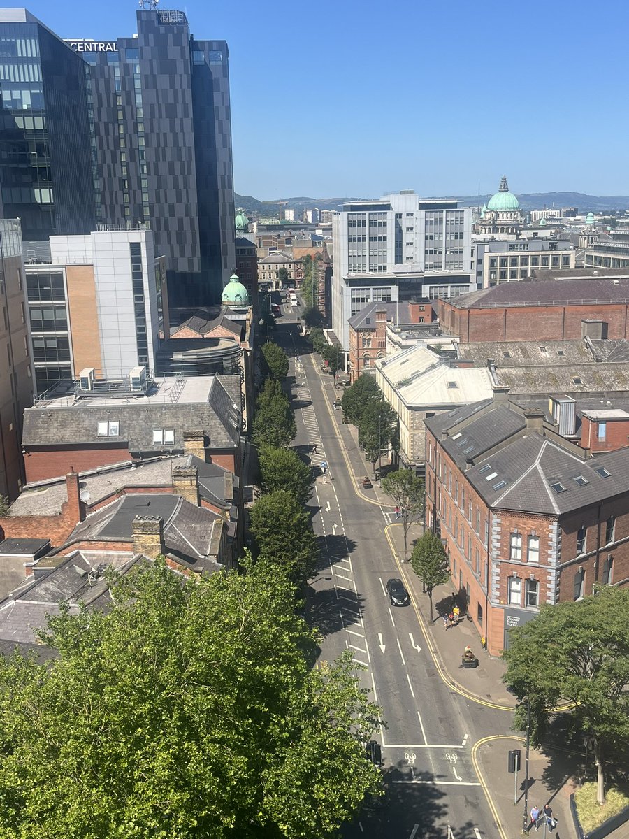 One of Belfast city centre's main routes, Bedford Street, at 3pm on a Saturday during gap between Orange Order's outward and return parades. Ghost town <a href="/rtenews/">RTÉ News</a>