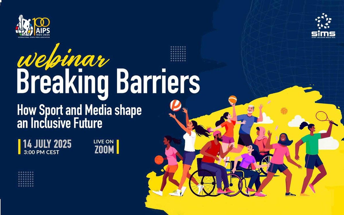 Join the AIPS free webinar via zoom: “Breaking Barriers: How Sport and Media Shape an Inclusive Future”
🗓️ 14 July 2025
🕒 15:00 CEST
🔗 bit.ly/4kDsNqh