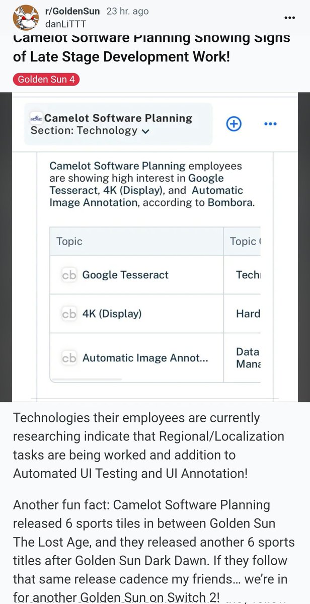 Awesome find! If we go on the assumption Mario Golf went gold around late 2020, they've been working on a new game for close to 5 years and we might see it within the next year!

We're up for either the wildest Mario Tennis game of all time or the Golden Sun will shine again🌞