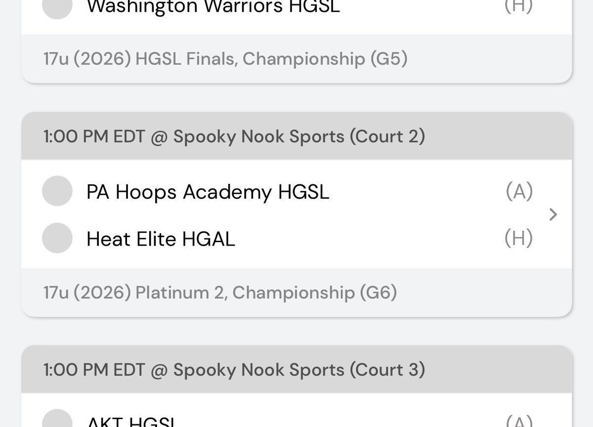 I will be playing today at Hoop Group 2025 LIVE Summer Jam Fest / Championship HGSL at Spooky Nook. 
🗓️ Saturday, July 12th
⏰ 1:00
📍 Court 2
Vs Heat Elite

next game 7/12 at 8pm TBD