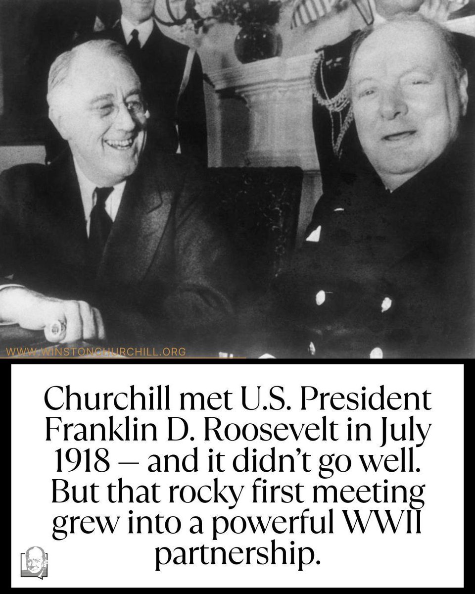 ChurchillCentre's tweet image. Churchill met US President, Franklin D. Roosevelt in 1918. FDR called him “a stinker.” Not love at first handshake. To read more, click here: bit.ly/4ljRj0C #WWII #Churchill