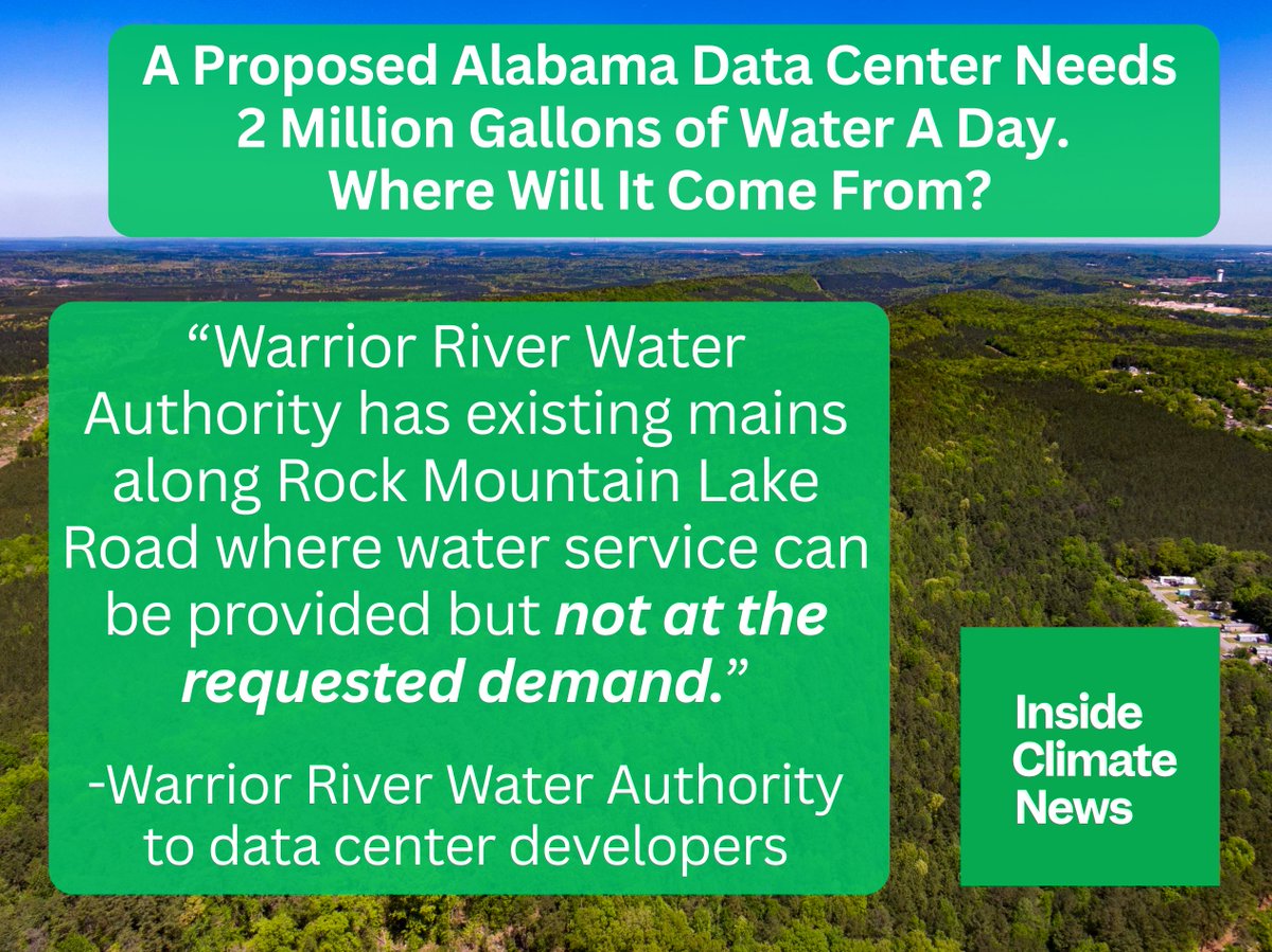 A local water utility told data center developers it could not provide the 2 million gallons of water per day they've requested without "significant upgrades." Full story: insideclimatenews.org/news/12072025/…