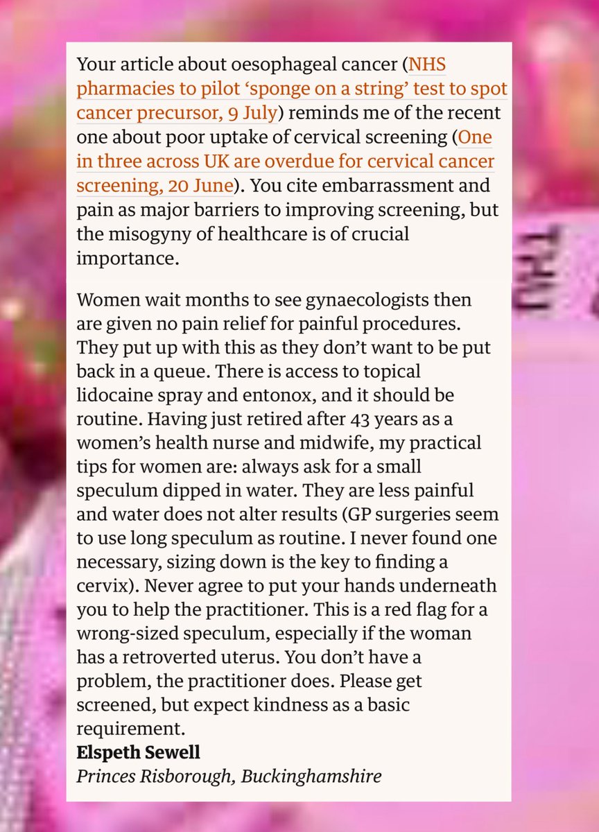 “Misogyny in healthcare” is rife - I said this on TV 📺 over 5years ago and was asked to retract my comment - putting your head above the parapet is not easy 😔

 I cannot begin to express how much I echo this letter by my friend and colleague Elspeth Sewell in The Guardian