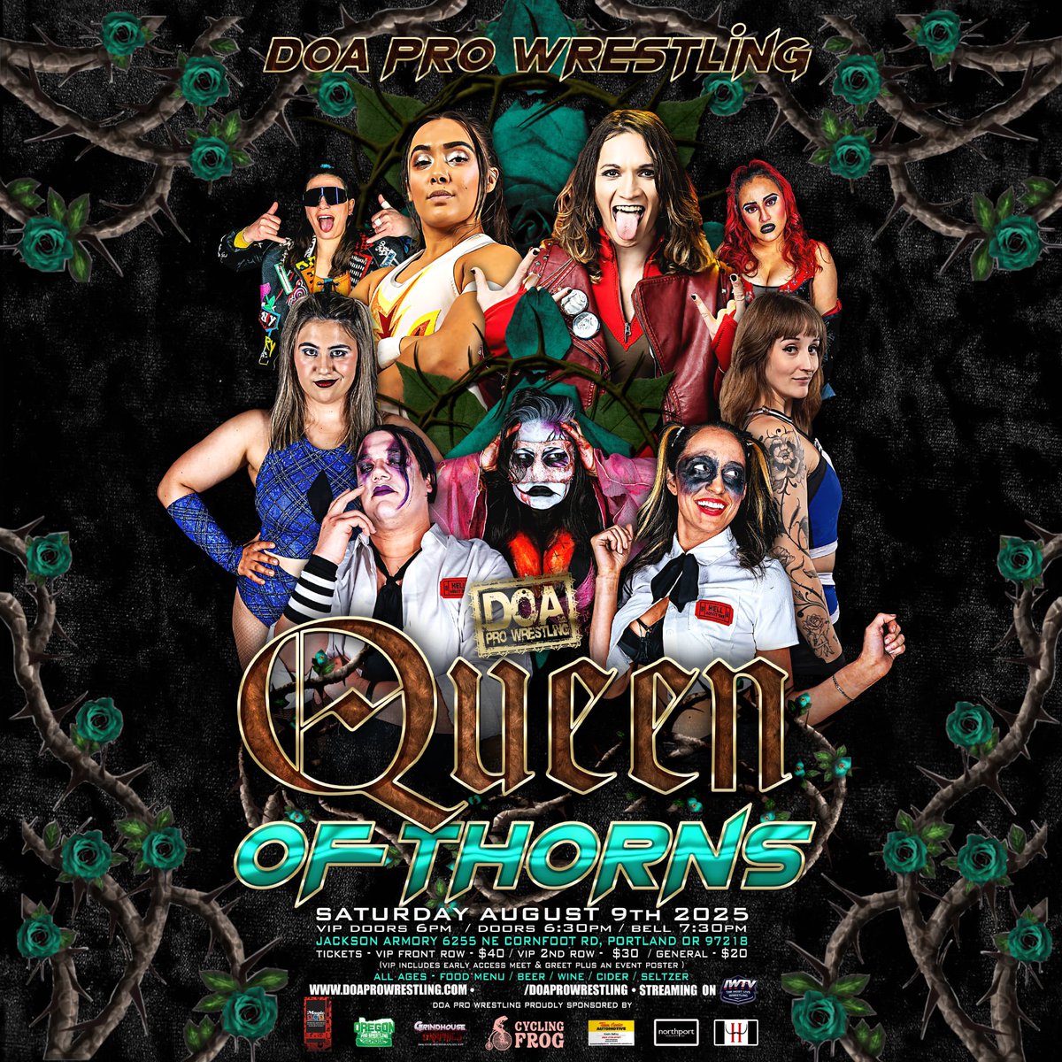 doaprowrestling's tweet image. 🌹2025 QUEEN OF THORNS🌹
Front Row is SOLD OUT! Get your 2nd Row VIP seats now! Featuring:
Su Yung
Dark Sheik
2022 Winner KEL
Abigail Warren
2024 Winner Liiza Hall
& the returning 2023 Winner AMIRA!
🥀Queen of Thorns
🗓️Saturday, August 9th
📍Jackson Armory
📺IWTV