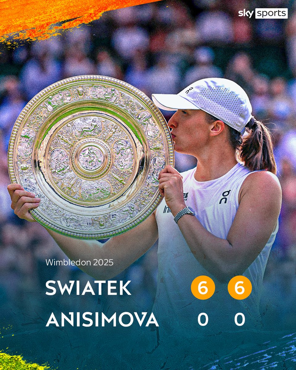 SkySportsTennis's tweet image. A double bagel at Wimbledon for the first time in the Open Era 🙌🥯
A 6-0 6-0 win for Iga Swiatek over Amanda Anisimova in the women's singles final 🔥