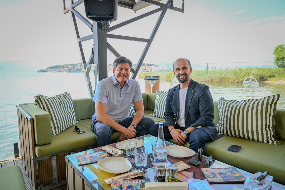 With <a href="/AmbassadorEU/">EU Delegation to North Macedonia</a>,  <a href="/MichalisRokasEU/">Michalis Rokas</a> ahead of tonight’s official opening of the Ohrid Summer Festival.
This evening we are brought together by art, but every day, we are connected by European values.

#OhridSummerFestival #EUintegration #CulturalDiplomacy