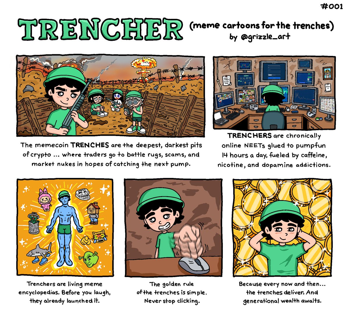 Why Trencher? Trencher went viral after landing in the middle of a  conversation about how artists can coexist with memecoin communities. And  then I turned it into something bigger. There are only