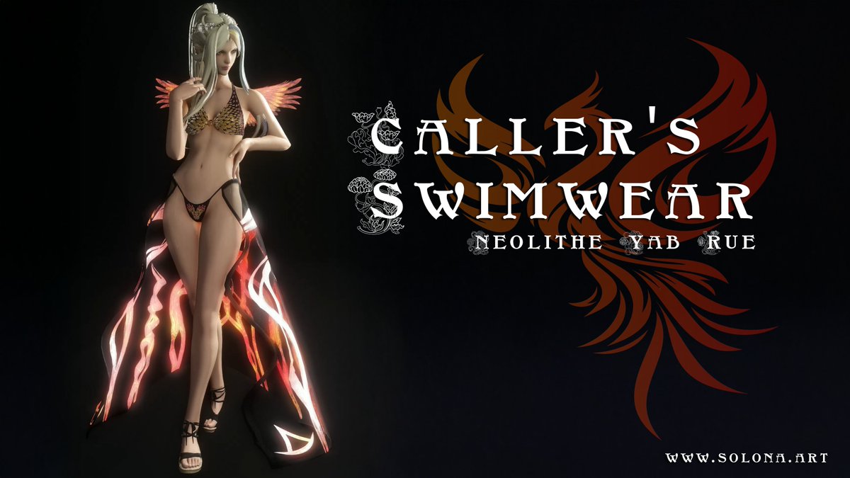 solona_xiv's tweet image. Part of the #XIVJobSwimsuits project, this is my take on a summoner/phoenix themed bikini with optional skirt and wings. Find it on heliosphere.
