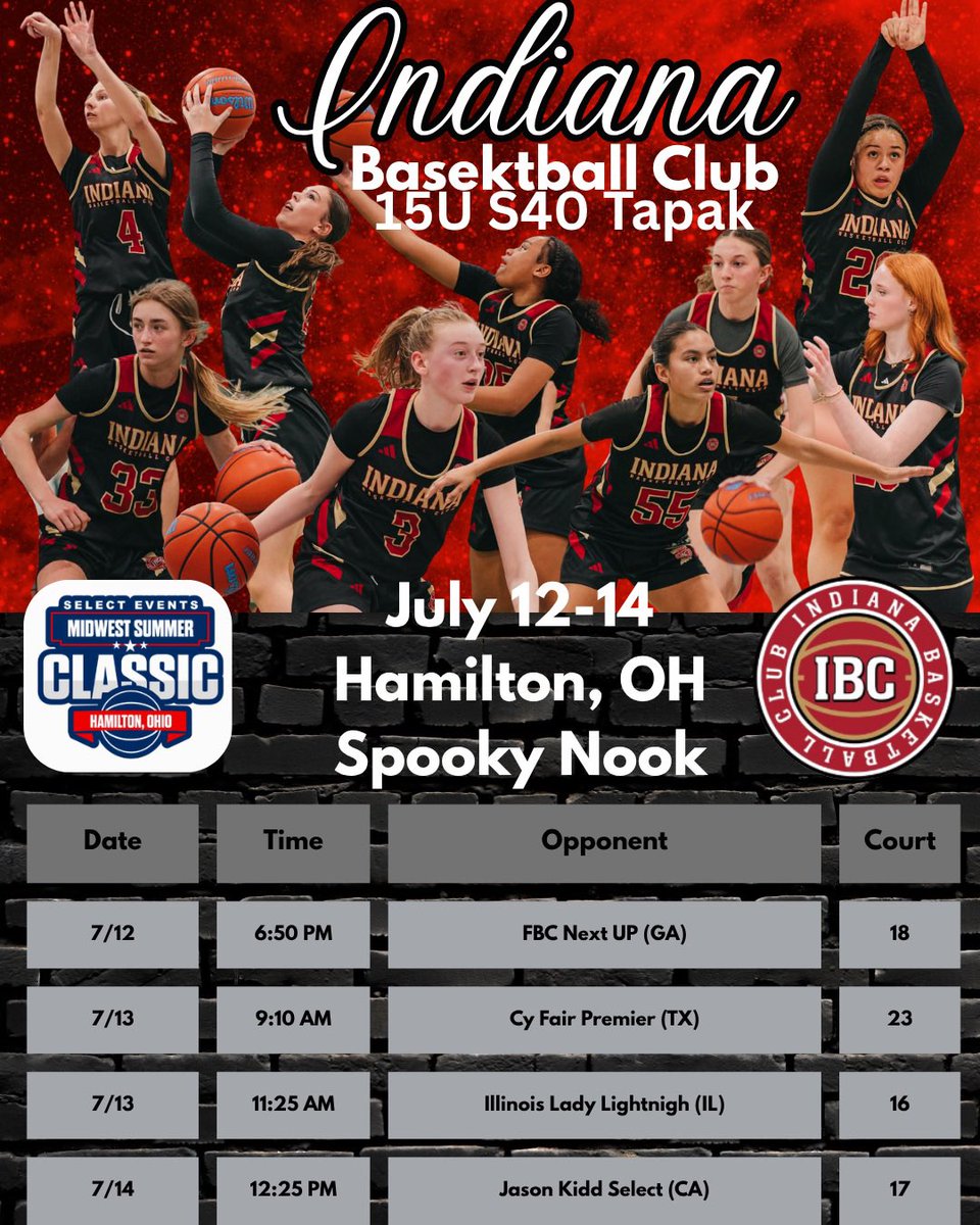 Indiana Basketball Club 15U S40 (@ibcwbb15us40) on Twitter photo Finished 3-1 at The Select Super Showcase against some tough competition. Here is our schedule for The Midwest Summer Classic! <a href="/IBCWBB/">Indiana Basketball Club</a> <a href="/SelectEventsBB/">Select Events Basketball</a>
<a href="/LilaBusenbark/">Lila Busenbark</a> <a href="/HaleyWagoner23/">Haley Wagoner</a> <a href="/KatharineLehr33/">Kate Lehr</a> <a href="/lilstapak3/">Lillia Tapak</a> <a href="/washmyjourney/">Journey Washington</a> <a href="/AmeliaR2028/">Amelia Richter</a> <a href="/AveryS39058/">Avery Schwartzman</a> <a href="/Leilaw3lls/">Leila Wells</a> <a href="/HalleMoore28/">HalleMoore</a> Finished 3-1 at The Select Super Showcase against some tough competition. Here is our schedule for The Midwest Summer Classic! <a href="/IBCWBB/">Indiana Basketball Club</a> <a href="/SelectEventsBB/">Select Events Basketball</a>
<a href="/LilaBusenbark/">Lila Busenbark</a> <a href="/HaleyWagoner23/">Haley Wagoner</a> <a href="/KatharineLehr33/">Kate Lehr</a> <a href="/lilstapak3/">Lillia Tapak</a> <a href="/washmyjourney/">Journey Washington</a> <a href="/AmeliaR2028/">Amelia Richter</a> <a href="/AveryS39058/">Avery Schwartzman</a> <a href="/Leilaw3lls/">Leila Wells</a> <a href="/HalleMoore28/">HalleMoore</a>