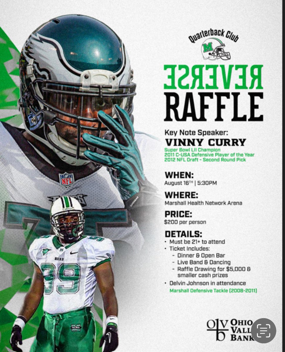 HerdZone's tweet image. ๐๐น๐๐๐๐๐๐ ๐น๐๐๐๐๐ ๐บ๐๐ ๐ญ๐๐ ๐จ๐๐. 16!! ๐ค
Marshall Hall of Famer and Super Bowl champion Vinny Curry headlines the 2025 Reverse Raffle on Aug. 16 at Marshall Health Network Arena.
More details ๐ฝ๐ฝ
๐: bit.ly/2025ReverseRafโฆ