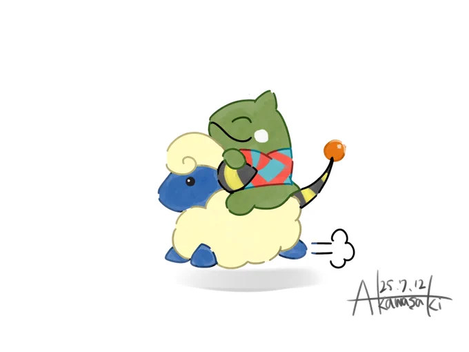 ポケモン落書き ジェットスピードで走るメリープに乗るみがわり人形