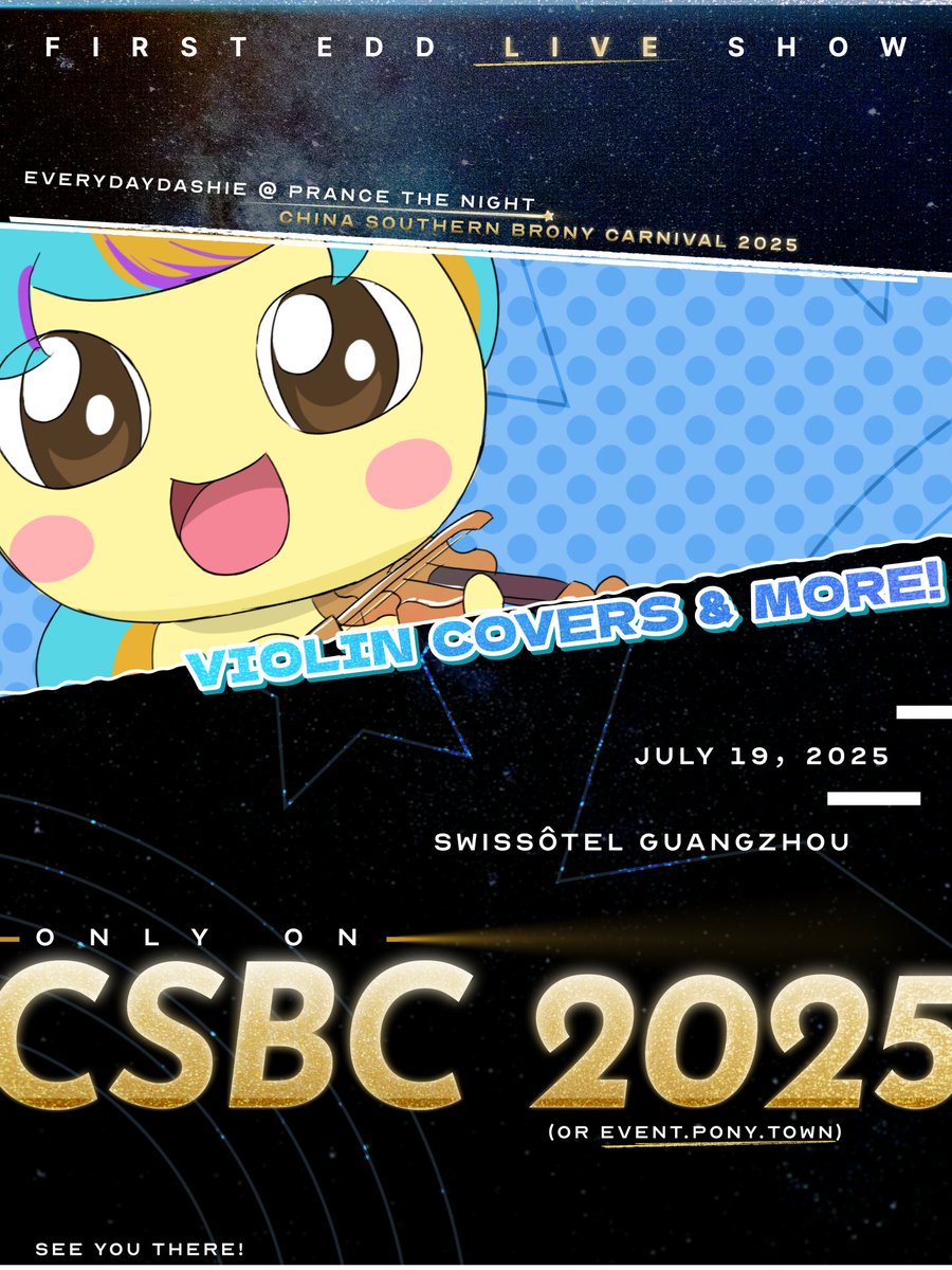 NEW SHOW ALERT! 🎻🎶🎉🎉🔥

We're so excited to be performing in China Southern Brony Carnival 2025! Our first ever pony music live show, we absolutely can't wait to meet everyone there! And with just one week left, I'd say it's time to get the hypes up! ❤️🔥🙌
<a href="/csbronycarnival/">China Southern Brony Carnival</a>