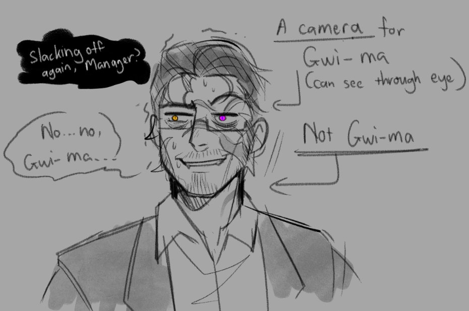 clacyalt's tweet image. To the people asking if this is Gwi-ma.
Unfortunately no😔 Manager is a demon that Gwi-ma is using as his 'spy camera' cause he was caught slacking off playing with the human device known as Phone while hunting Huntrix.
Some say hes lucky cause he got a 'promotion'