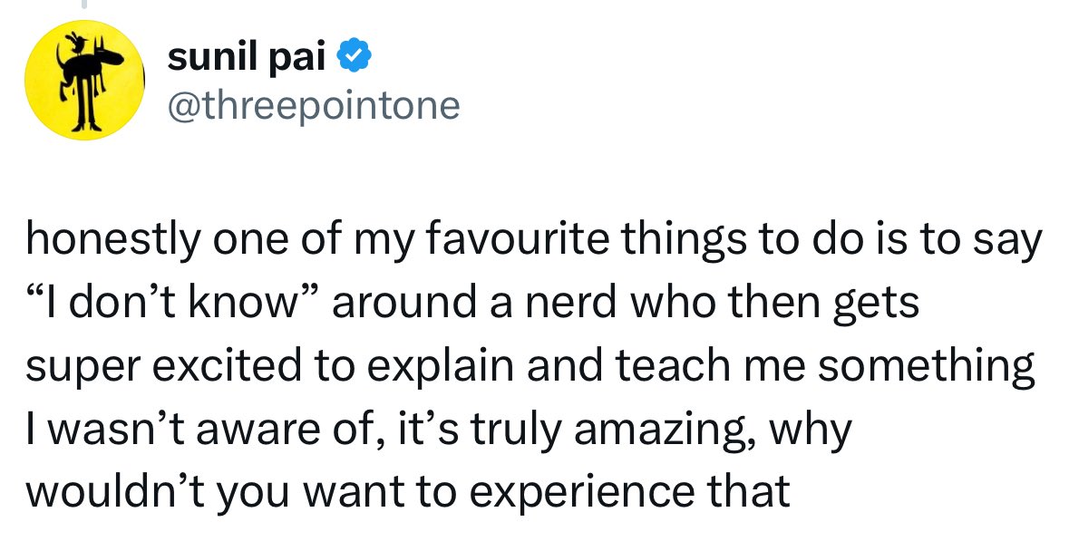 This is the essential premise of my new dev meetup.

5 devs present for 5 mins each on anything they’re excited about right now.

We’ve had 2 amazing events so far and our next one is August 14 — come join us!

More info ⬇️