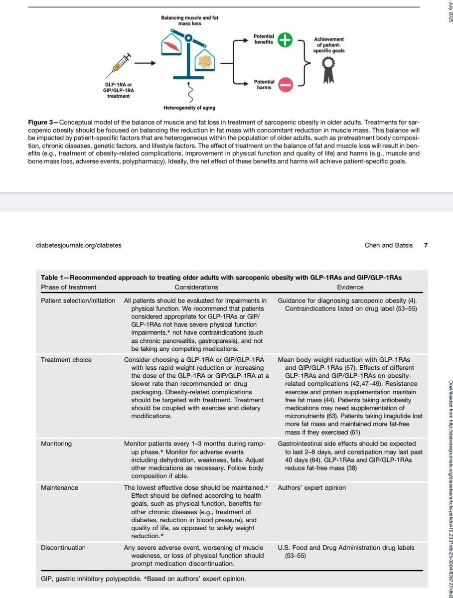 giorg_kyriakos's tweet image. 📌 #Sarcopenic #obesity: a complex phenotype gaining attention in #T2D &amp;amp; #ageing

💉 #Incretin therapies (#GLP1, GLP1/GIP) reduce fat mass—but what about lean mass?

🧠 Clinical challenge: balance efficacy, muscle preservation &amp;amp; function

🔗 doi.org/10.2337/dbi25-…