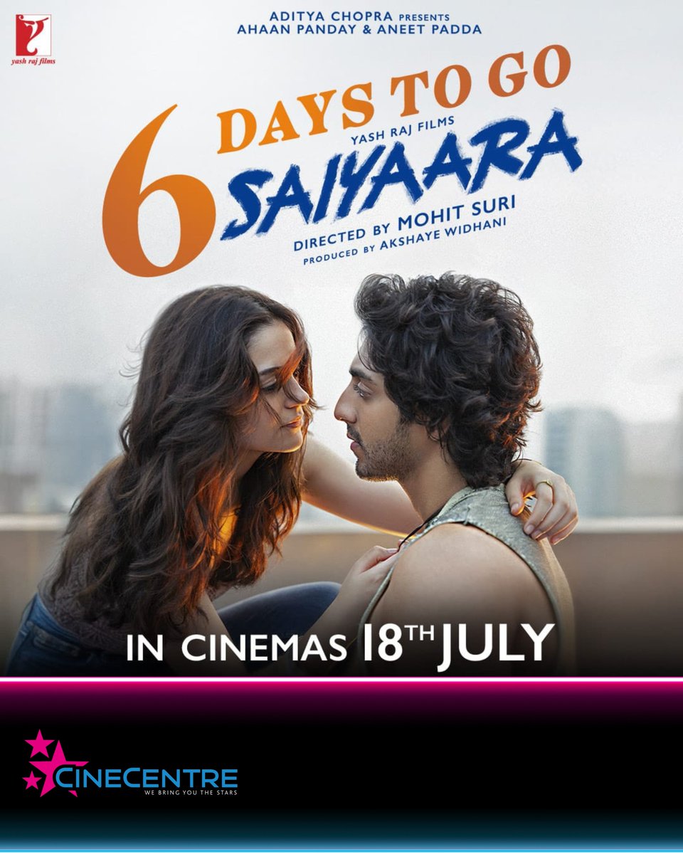 6 days until their worlds collide. ❤️‍🔥

Saiyaara arrives at CineCentre on 18 July. The romance of the year is almost here.

Bookings open soon! Head to our website for more info: ➡️ cinecentre.co.za
#Saiyaara #Bollywood #NewMovie #LoveStory #CineCentre