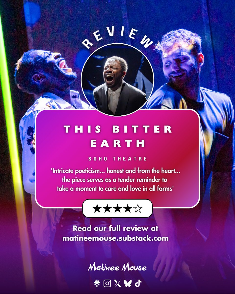 Love unconditionally 💜

The intricate dynamics of a queer interracial relationship is handled with care, passion and truthfulness in <a href="/BitterEarthPlay/">This Bitter Earth</a>, marking <a href="/theebillyporter/">Billy Porter</a>'s directorial debut.

Read more in our ★★★★☆ review:
matineemouse.substack.com/p/this-bitter-…

#ThisBitterEarth