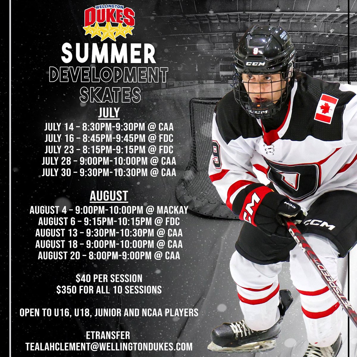 Looking to take your game to the next level? Join the Dukes for Summer Development Skates in July and August. Skate and train with former Dukes as well as current and former professional players! 

Development starts here!