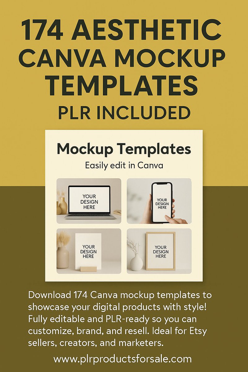 JustDreamItMedi's tweet image. 174 editable Canva mockup templates to showcase your digital products in style. PLR included!
👉 plrproductsforsale.com/shop/174-aesth…
#PLRTemplates #CanvaDesigns #MockupGraphics