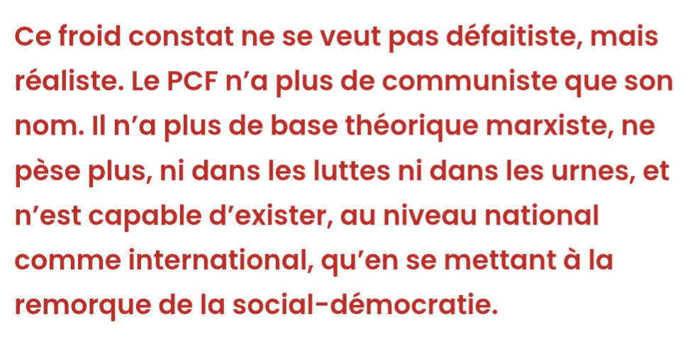 Padu (@padustream) on Twitter photo Le texte est un énorme pavé dans la mare.
Trahison du PCF, abandon de la perspective communiste, islamophobie, nécessité d'un parti communiste.
Les grandes lignes sont là, à nous de reconstruire 👇👇👇 Le texte est un énorme pavé dans la mare.
Trahison du PCF, abandon de la perspective communiste, islamophobie, nécessité d'un parti communiste.
Les grandes lignes sont là, à nous de reconstruire 👇👇👇
