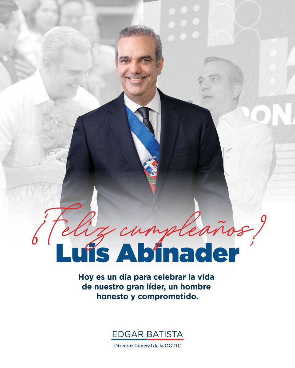 Edgar Batista (@edgarbatistaca) on Twitter photo ¡Feliz cumpleaños, Sr. Presidente <a href="/luisabinader/">Luis Abinader</a> !
Hoy celebramos la vida de un verdadero líder que siempre ha puesto a la gente primero. Su compromiso inquebrantable y su honestidad han sido el motor de una gestión de cambio y transformación.
Es admirable ver cómo, incluso en ¡Feliz cumpleaños, Sr. Presidente <a href="/luisabinader/">Luis Abinader</a> !
Hoy celebramos la vida de un verdadero líder que siempre ha puesto a la gente primero. Su compromiso inquebrantable y su honestidad han sido el motor de una gestión de cambio y transformación.
Es admirable ver cómo, incluso en