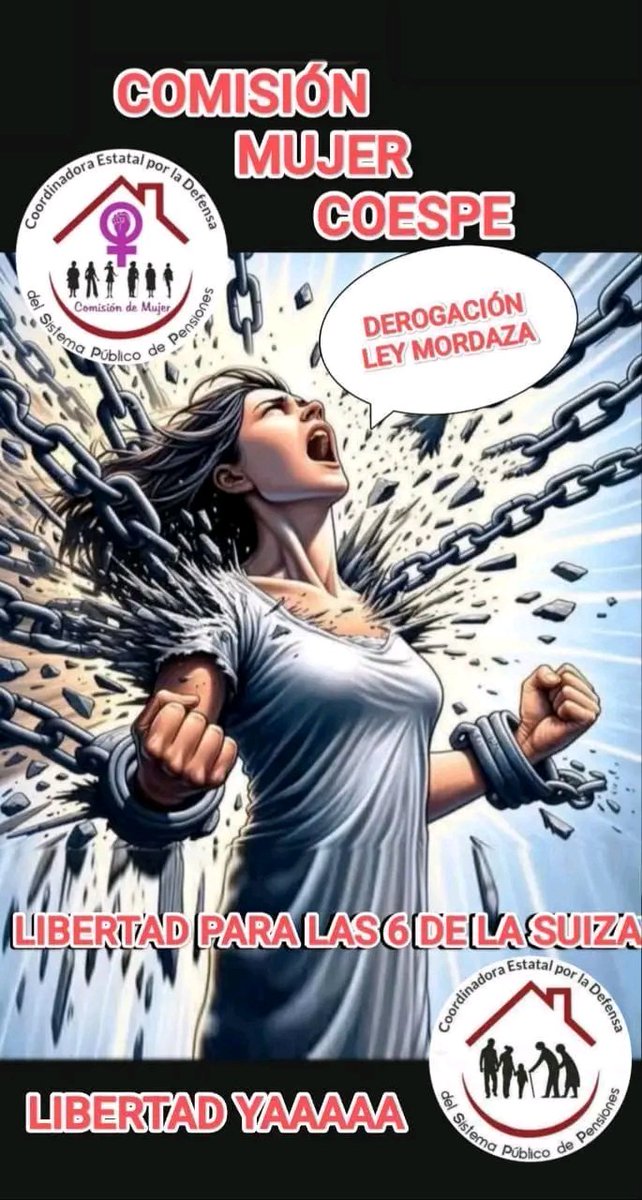 El Estado recorta en todo, menos en represión...

Que no te quiten el sistema de pensiones.
Que no te quiten la sanidad pública.
Que no haya sindicalistas encarceladas.

La libertad de las #6deLaSuiza es la de todas.