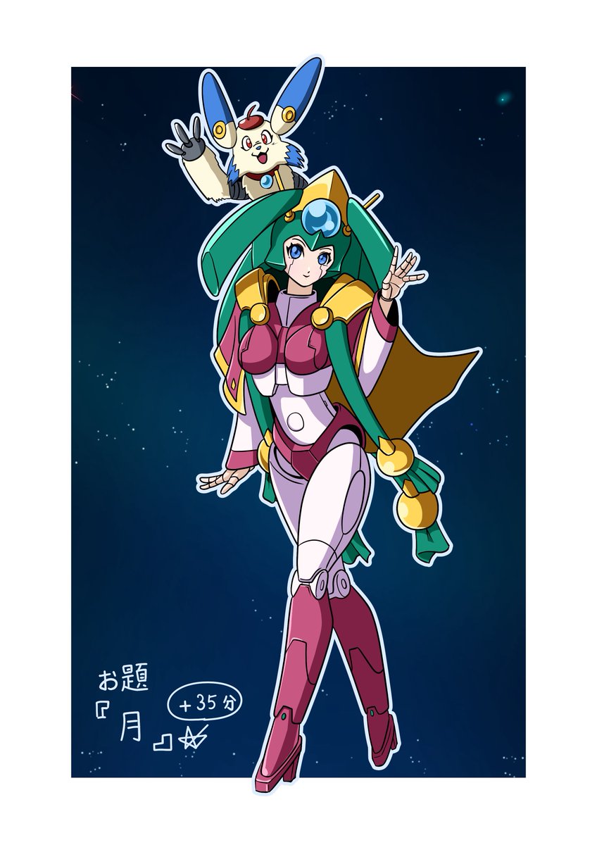 #TF版1時間お絵描き企画
お題『月』＋35分
アルテミスとムーンだむーん🌙