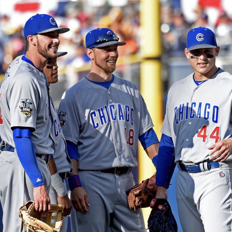 9 years ago today, the Cubs made All-Star history by becoming the second team ever to have its entire infield start an All-Star Game 🤩
