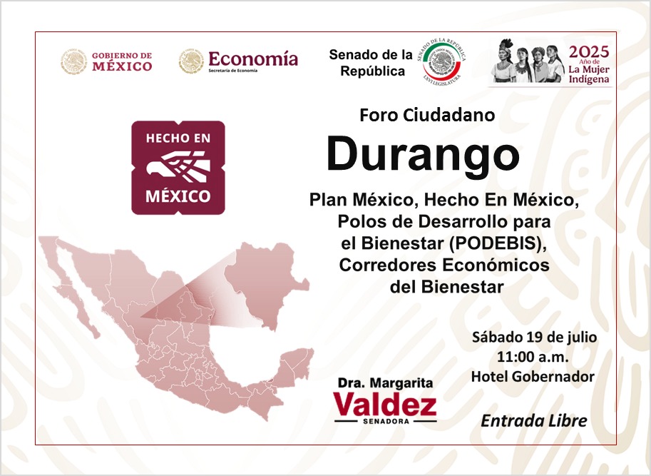 🇲🇽 ¡Participa en el Foro Ciudadano “Plan México, Hecho en México”!

Un espacio abierto al diálogo y la reflexión sobre el futuro de nuestro país. Hablaremos de los Polos de Desarrollo para el Bienestar (PODEBIS) y los Corredores Económicos del Bienestar, proyectos clave para