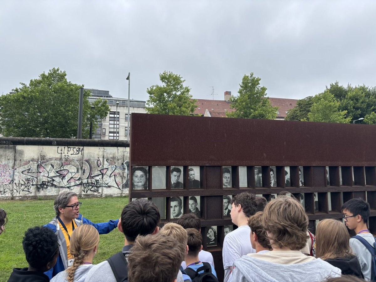 Our students are on a guided tour of the Berlin Wall Memorial; learning about the Cold War divide between East and West Berlin and honouring those who lost their lives trying to cross it. A powerful lesson in history and humanity.  #BerlinWall #StudentTour