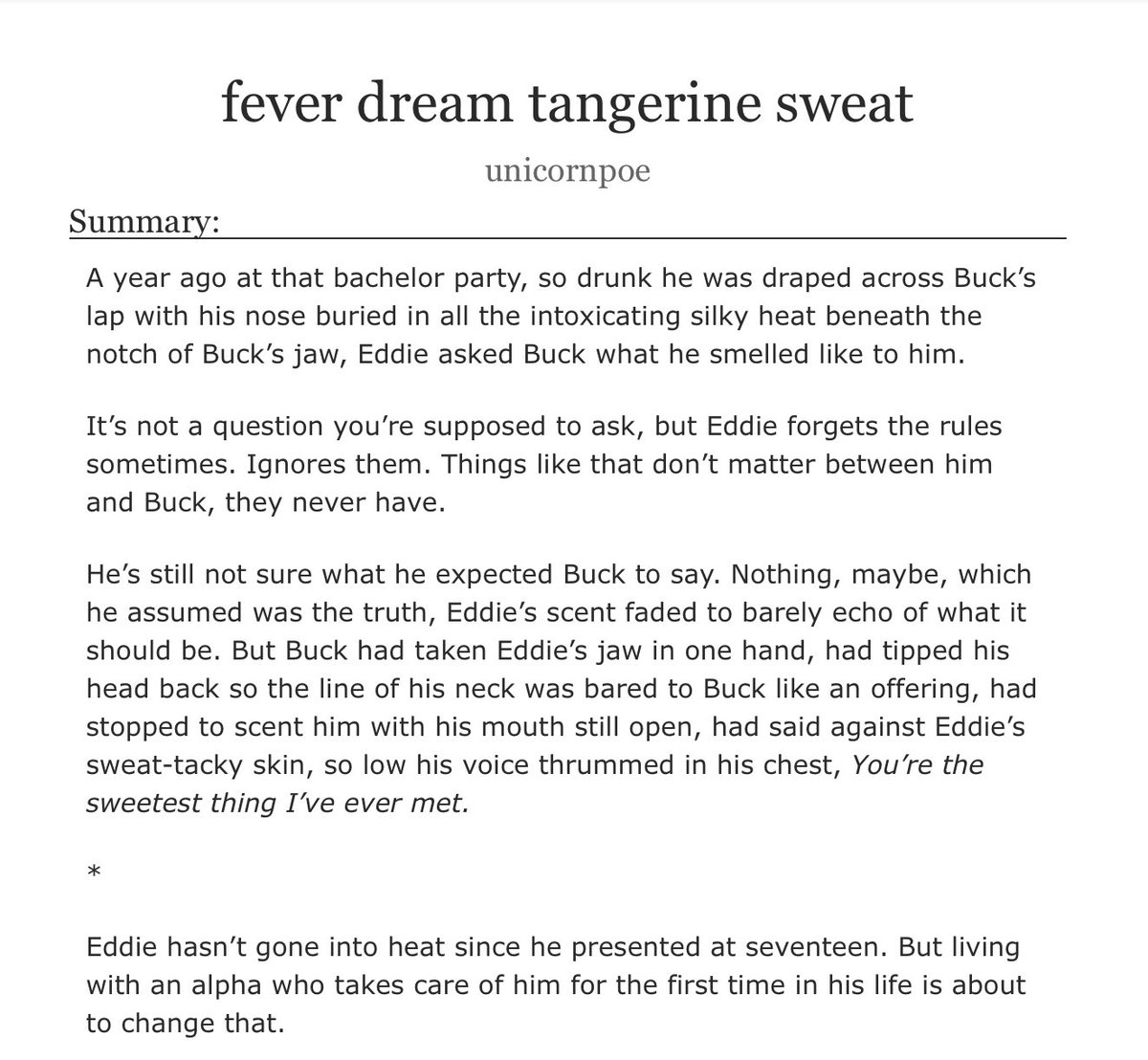 C0WBOYLIKEME's tweet image. unicornpoe omegaverse debut just dropped
• explicit
• 17k
• omega eddie/alpha buck
• eddie’s live-in alpha bestie takes such good care of him that he goes into heat for the first time in 15 years😊
archiveofourown.org/works/67394669