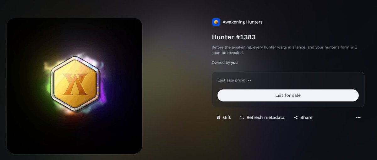 Minted <a href="/AwakenHunterNFT/">Awakening Hunters</a>  Please let luck be with me this time 😅🤞